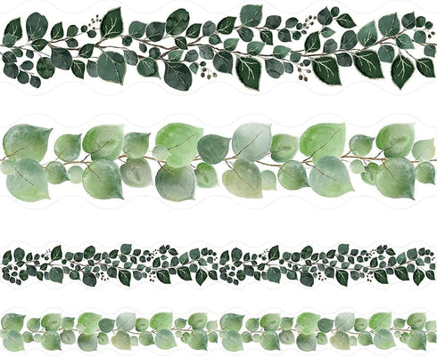 Worldbazaar Eucalyptus Bulletin Board Border, 36ft Greenery Leaves Die-Cut Paper Trim for Farmhouse Classroom Decoration