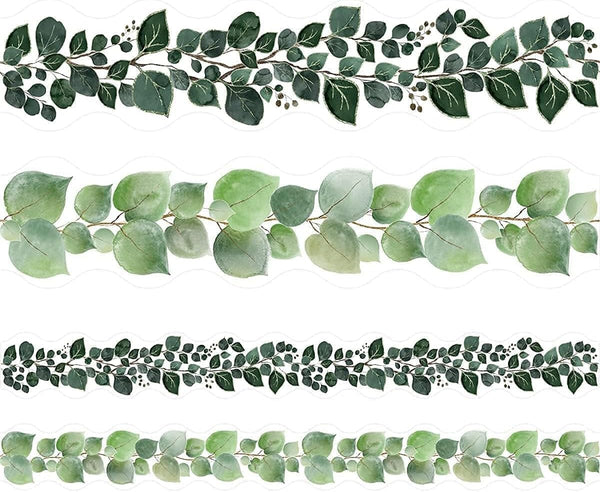 Worldbazaar Eucalyptus Bulletin Board Border, 36ft Greenery Leaves Die-Cut Paper Trim for Farmhouse Classroom Decoration