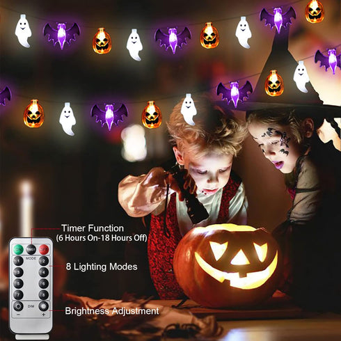 Zimati 16 30 3D 8 Halloween Lights Decorations, FT LED Waterproof Pumpkin Bat Ghost Battery Operated String Lights
