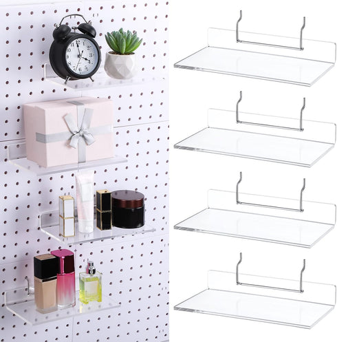 4 Set Pegboard Shelf - Clear Acrylic Shelf with Metal Hooks for Peg Board Organizer Accessories Storage in Craft Room