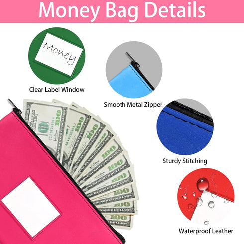 7 Pack Set 11 6.1 Inches VOCHIC Multi-Purpose Money Pouch Money Bags, Bank Bags with Zipper for Cash, Waterproof Money