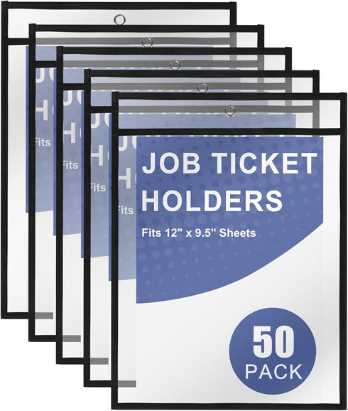 Heavy Duty Dry Erase Pockets 9x12, Job Ticket Holders 50 Pack Plastic