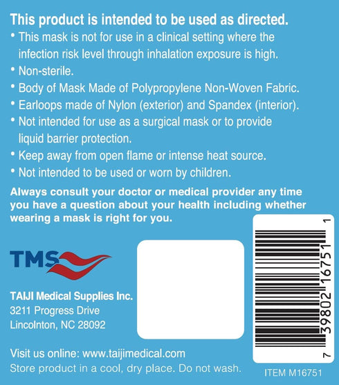 TAIJI Medical Supplies 3-Layer F3502 96%, 50-Count, TMS Consumer Series Face Mask, Tested Disposable, Single-Use, Made
