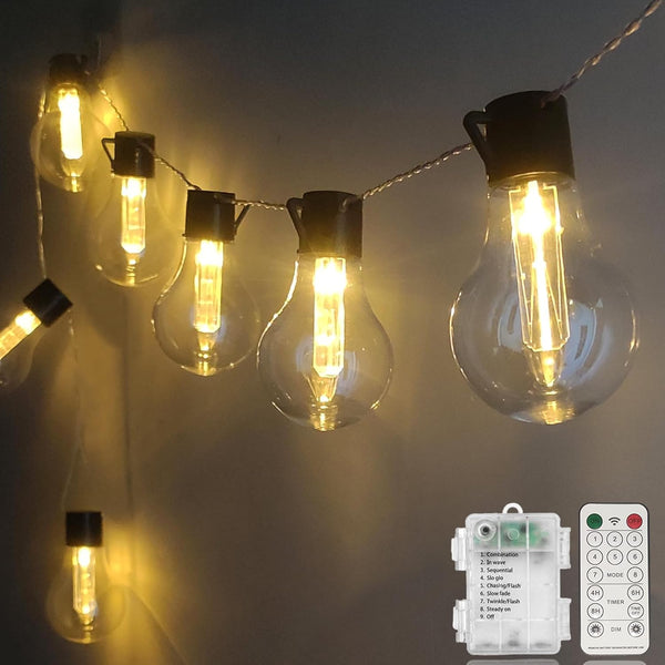 Vintage Christmas Lights Battery Powered 6.5Ft 10 LED Edison Hanging Lights with