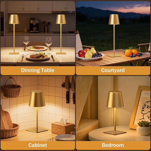 2 Pack 5000mAh Dimming, Gold Cordless Rechargeable Table Lamp, Portable Desk Lamp with Battery, Touch Control Stepless