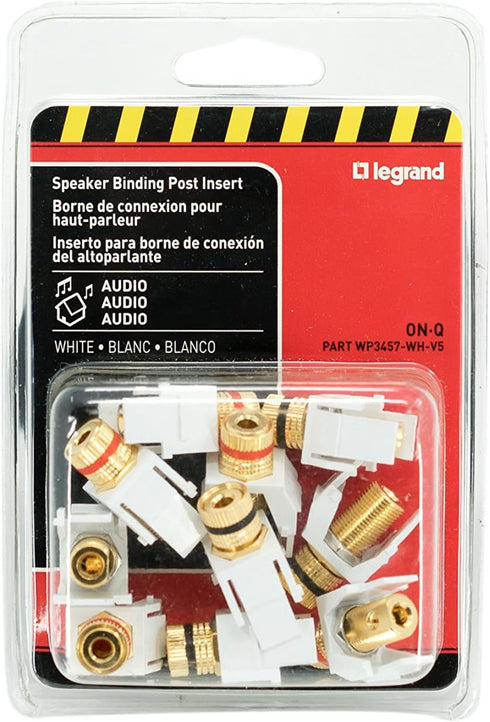 Legrand - OnQ Audio Binding Posts, Speaker Binding Post Insert, White, 5 Pack