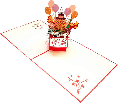 iGifts And Cards Happy 21st Red Birthday Party Box - 3D Pop Up Greeting Card for Unique Celebration, Balloons, Gifts