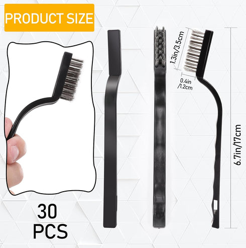 30 Pieces Mini Wire Brush,Stainless Steel Brush,Curved Handle Masonry Scratch Brush,Metal Wire Brushes for Cleaning,Wire Bristles Brush Set for Cleaning Welding Slag and Rust(Silver)