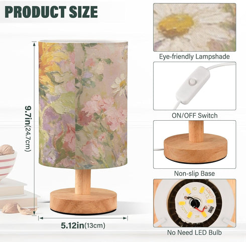 Yuiboo Compact Watercolor Sunflower & Rose Bedside Lamp - Perfect for Small Spaces