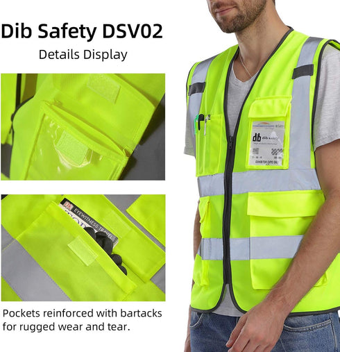 High Visibility Vest with Pockets and Zipper, ANSI Class 2 Reflective Construction Work Vest, Hi Vis Yellow M