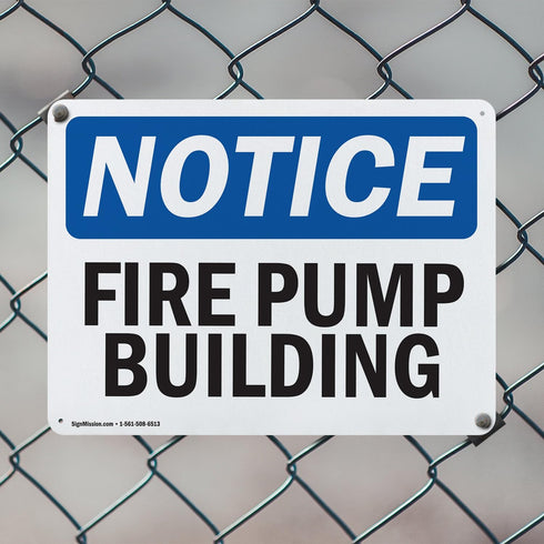 (2 Pack) Fire Pump Building OSHA Notice Sign, 14 Inch X 10 Inch Plastic, Weather Resistant for Workplace