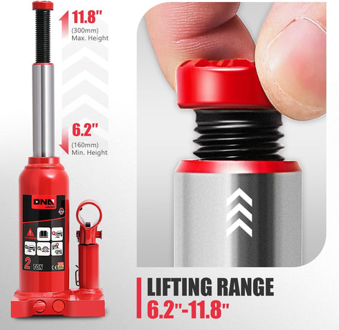 DNA MOTORING 2 Tons Lifting Automotive Welded Hydraulic Bottle Jack for Vehicle Repair, Red