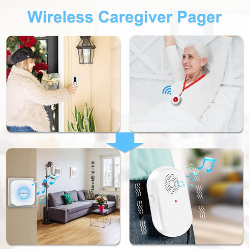 CallToU Caregiver Pager Wireless Call Button for Hard of Hearing, 500FT Vibration Alert System for Home Monitoring