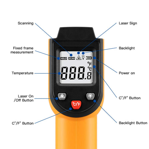Laser Infrared Thermometer Non-Contact Digital Temperature Gun, -50°C to 400°C for Industrial and Kitchen