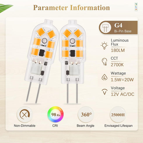 DiCUNO ProOE G4 LED Bulb 20W Equivalent 12V, 1.5W JC Bi-pin Base Light Bulbs, Warm White 2700K 180LM, Landscape Bulb Replacement, High CRI 98, Pack of 10 by DiCUNO