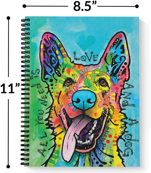 Softcover Love And A Dog Dean Russo 8.5" x 11" Spiral Notebook, 120 Wide Ruled Pages, Durable Gloss Laminated Cover