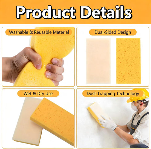OROZCOR 6 Pack 9 4.6 1.6Inch (6) Drywall Sanding SpongeReusable Drywall Wet Sanding Sponge, x x Dusting Sponge