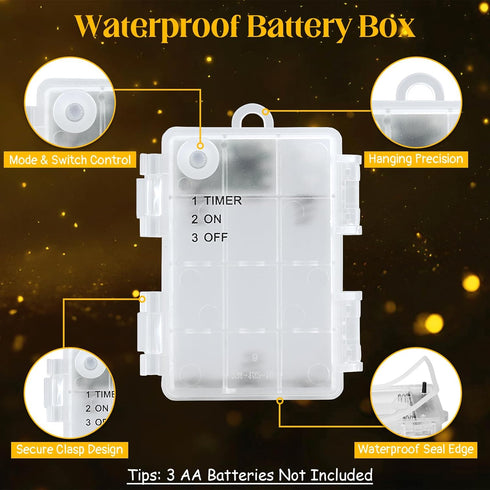 cshare 9.8ft 30 String Lights Outdoor Waterproof LED, Warm White Fairy Lights Battery Operated with Timer Clear Wire