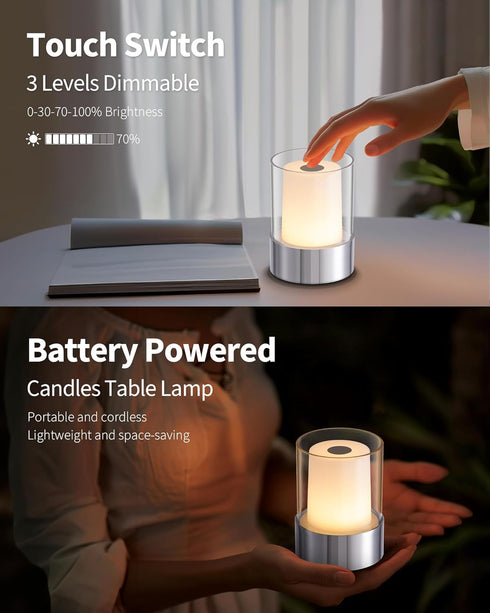 4" inch Set 2 LED Touch Night Light for Nursery Baby Kids of (Chrome), Small Outdoor Waterproof Lamp for Bathroom