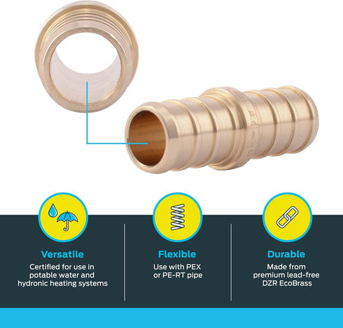 SharkBite 1/2 Inch Crimp Coupling, Pack of 10, Brass Plumbing Fitting for PEX Pipe