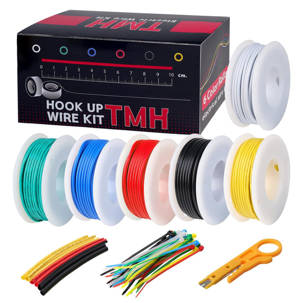 TMH 22 AWG Solid Hookup Wire Kit, 6 Color Electrical Wires (30ft