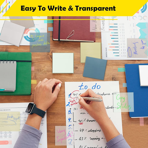 SYMDROMIA 3"x3" Transparent Sticky Notes, Clear Self-Adhesive Pads, 800 Sheets Soft Morandi for Office School Supplies