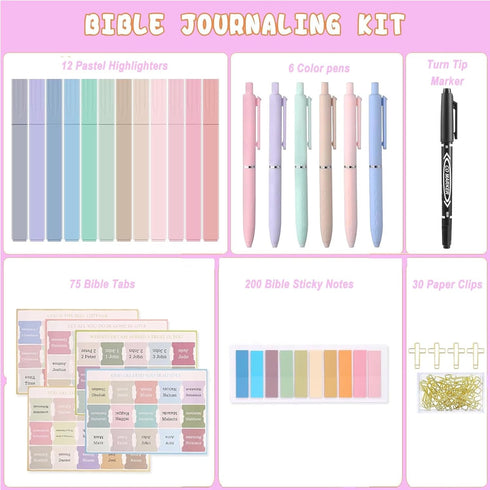 Bible Journaling Kit, Bible Study Supplies, Highlighters and Pens No Bleed, Laminated Bible Tabs, Sticky Notes