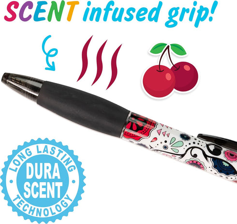 Sugar Skull Smens (2 Pack) - Scented Pens with Black Ink, Medium Point - 8 Count for Fun Writing