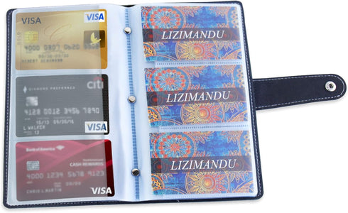 lizimandu Business Card Holder Book - PU Leather Organization Binder for Men & Women, Holds Up to 96 Cards (1-Black)