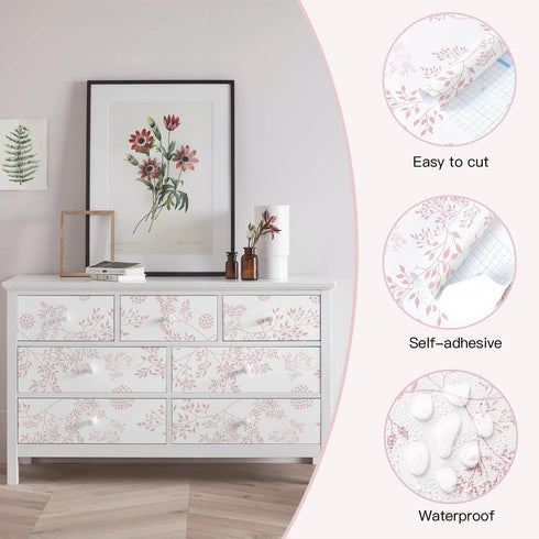 17.3"x393" Heroad Boho Peel and Stick Wallpaper Pink Floral Contact Paper Leaf Wall Paper Removable Self Adhesive