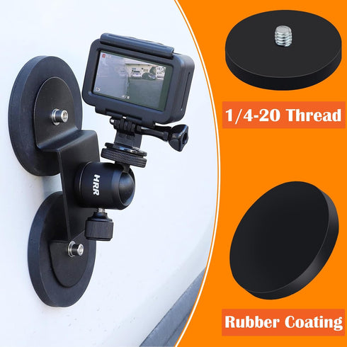 Strong Rubber Coated Magnets with 1/4-20 Male Threaded Stud, 2Pack Anti-Scratch Neodymium Magnets, Heavy Duty Rare Earth Magnet Mounting Base for Camera Light Bar Mirror Iron Tools Equipment