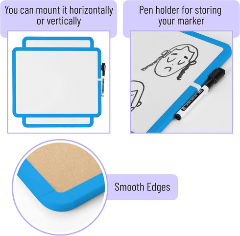 Mr. Pen Dry Erase Board - 14” x 11” Small White Board with Black Marker and Blue Frame for Kids