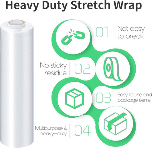 HERKKA Stretch Film with Handles - Industrial Strength Moving Plastic Wrap, 15" x 1000 Feet, 3 Pack, 60 Gauge