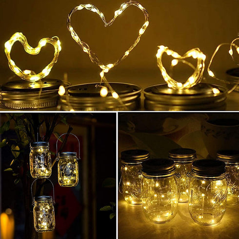 12 Pack 30 Ostritec Solar Mason Jar Lights Lids, Led Fairy Lights(Jars Not Included), Outdoor Hanging Mason Jar Solar