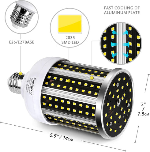 2 Pack LED Corn Light Bulb, 280W Equivalent, Cool Bright Daylight White, 40W 6500K, E26/E27 Medium Base