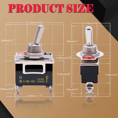 Twidec 3Pcs Heavy Duty Rocker Toggle Switch ON Off 2 Pin 16A 250V AC SPST with Waterproof Boot Cap Cover Ten-1021-B101