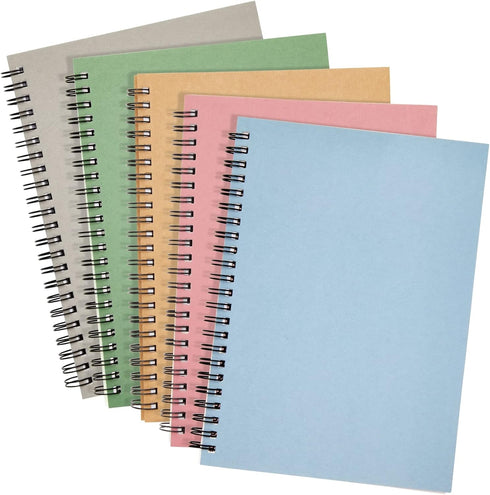 Paper Junkie 5 Pack Spiral Journal, Small Notebooks Bulk, 6" x 8", 120 Lined Pages, 5 Colors Kraft Paper Covers