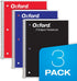 Oxford Spiral Notebook 3 Pack, 3 Subject, College Ruled Paper, 120 Sheets, 2 Dividers, 8 x 10-1/2 Inches, Black, Red,