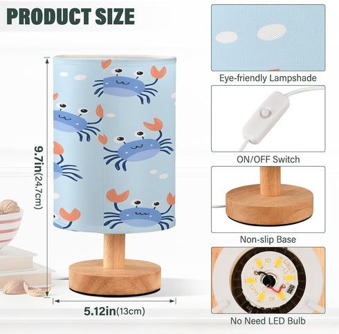 ALAZA Cute Blue Crab Bedside Table Lamp with USB Port for Bedroom Nightstand Lamps Night Light Linen Fabric Shade