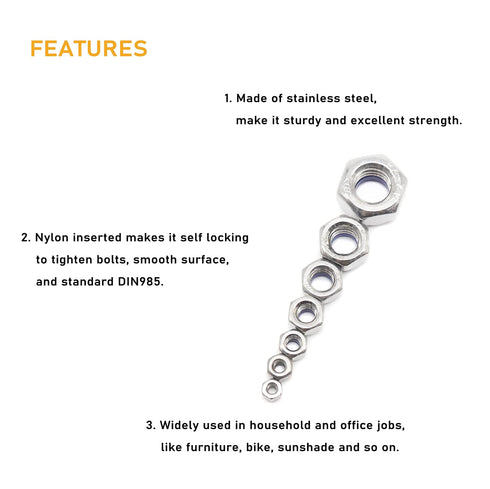 binifiMux 35Pcs M5 0.8mm 5mm 3D x Stainless Steel Self-Lock Nylon Inserted Locking Nuts for Wheels, Printer, Bike