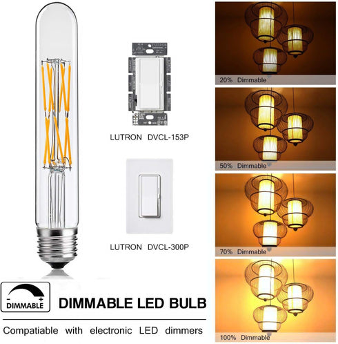 Leools T10 LED Bulbs, 12W Dimmable Tubular Bulb, 100W Equivalent Edison Style Vintage Filament, 3-Pack