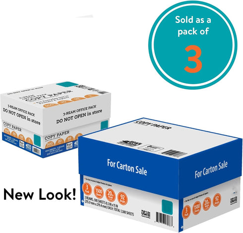 Generic 8.5" 11", 92 20 lb., 1,500 3 Copy Paper, x Bright, White, Sheets, Ream Case