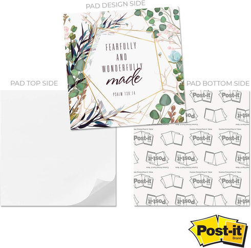 Religious Sticky Note Cube, 2.75" Memo Block Printed on 4 Sides, Modern Floral Christian Design