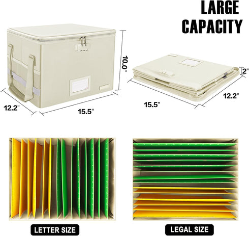 ENGPOW Fireproof Document Box with Lock, Collapsible File Storage Organizer Box with Zipper Lid, Portable Home Office