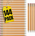Pre Sharpened Pencils #2, 1InTheOffice, 2 HB, Wood-Cased, Black Lead, Yellow Barrel (144) with Eraser