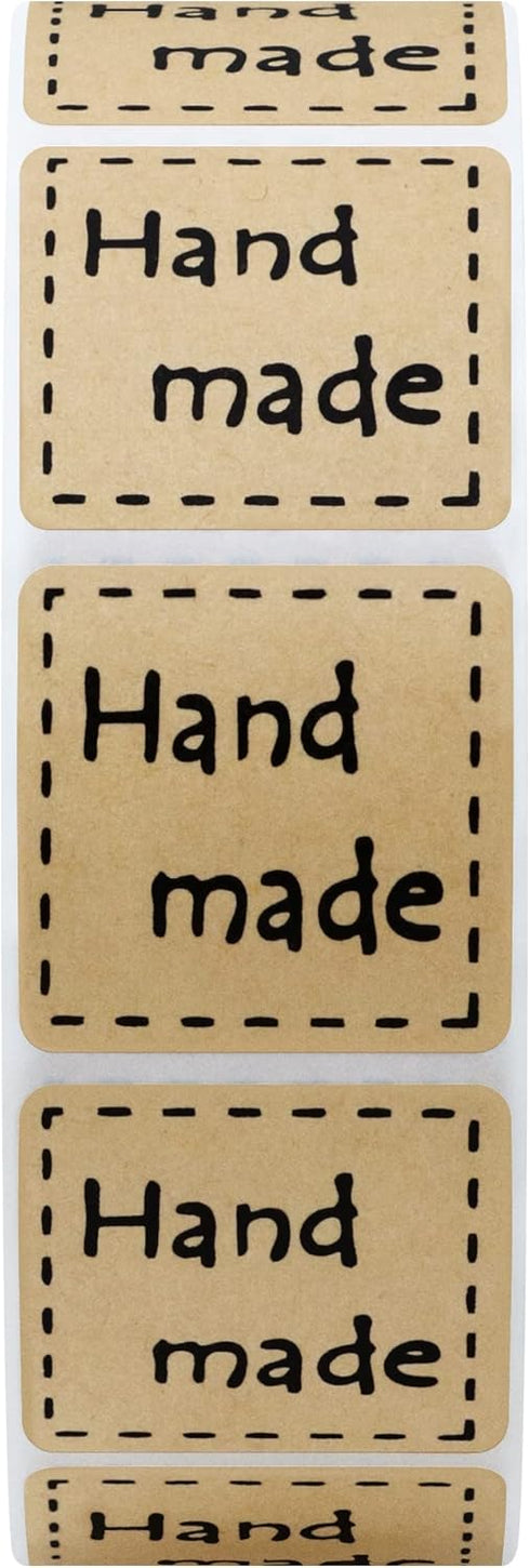 Hybsk Kraft Handmade Stickers, 1 Inch Square, 1,000 Adhesive Labels Per Roll
