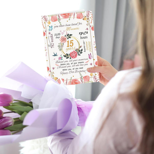 mmuue 15th 15th 15th 15 Sweet Birthday Card, Funny Birthday Gifts for Daughter Niece Granddaughter Sister, Lovely
