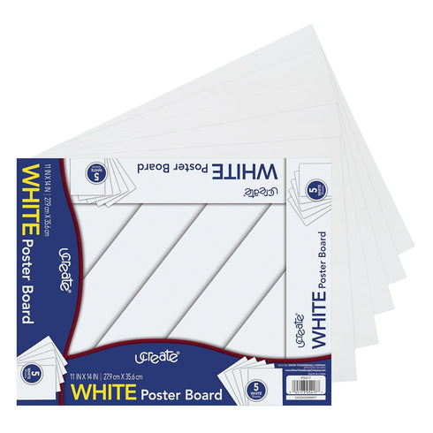 UCreate Poster Board, White, 11" x 14", 5 Sheet Pack
