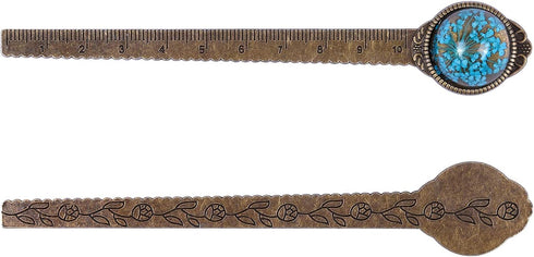 Wisdompro 2 Pcs Metal Bookmark, Retro Vintage Bronze Book Mark Ruler with Dried Flower, Gift Box for Book Lovers