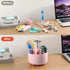 Pink Desk Organizers and Accessories 10Pcs Set, 360-Degree Rotating Pen Holder, Tape Dispenser, Stapler, Scissors